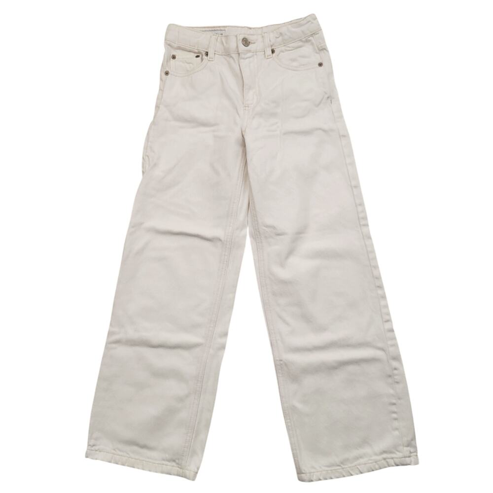 Zara Kids Girls White Wide Leg Jeans 9-10 Adjustable Waist Preppy Denim Pants